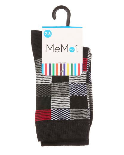 Checkerboard Boys Cotton Blend Crew Sock : Color: Black
