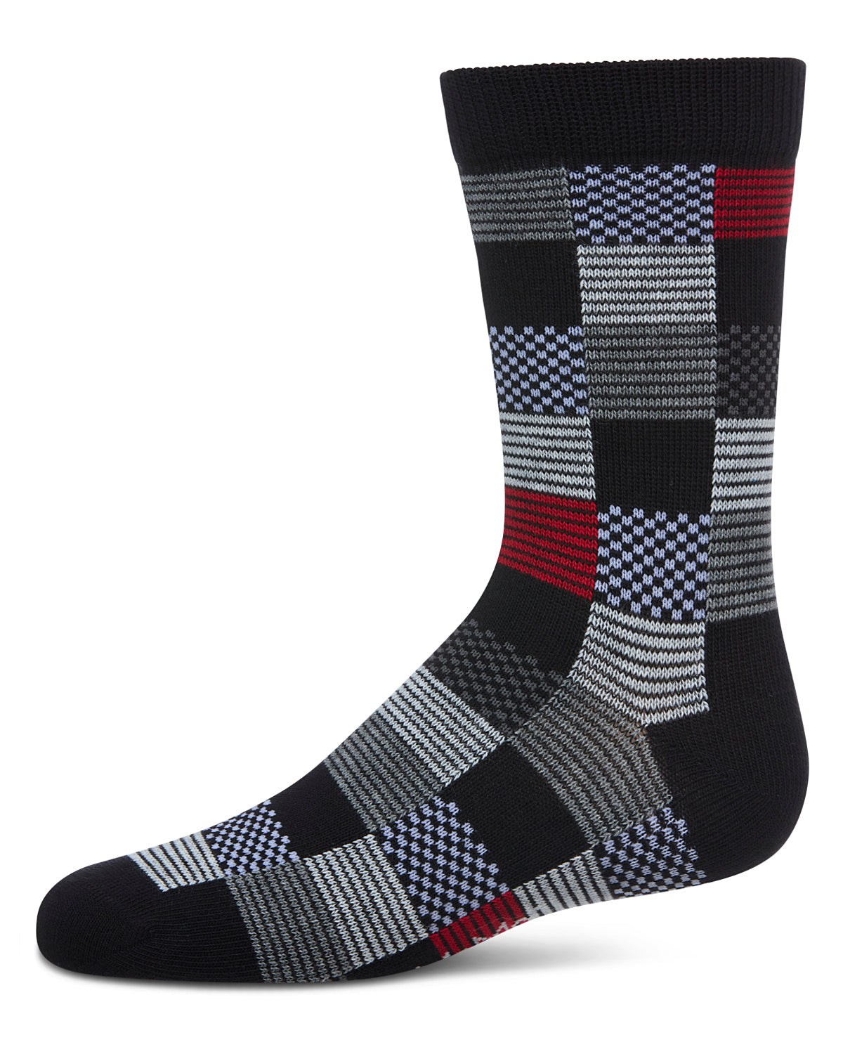 Checkerboard Boys Cotton Blend Crew Sock : Color: Black