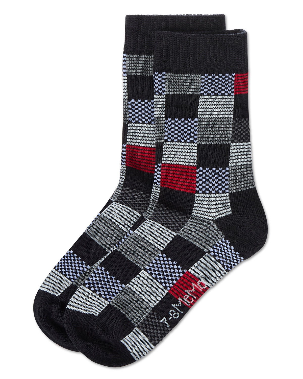 Checkerboard Boys Cotton Blend Crew Sock : Color: Black