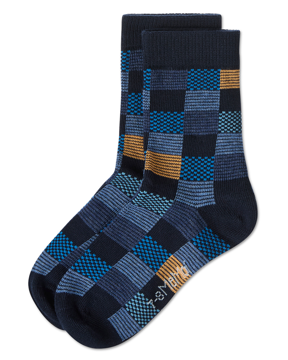Checkerboard Boys Cotton Blend Crew Sock : Color: Navy