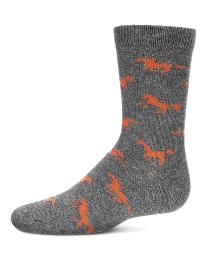 Boys' Galloping Horse Cotton Crew Socks : Color: Dark Gray Heather
