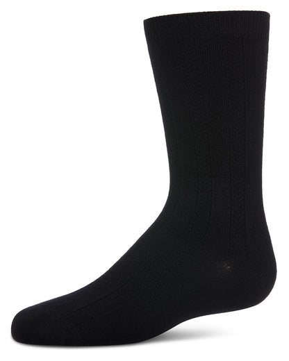 Woven Ribbed Bamboo Blend Boy’s Crew Socks : Color: Black