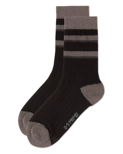 Boys Tonal Stripe Cotton Rich Crew Sock : Color: Black