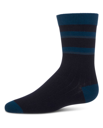 Boys Tonal Stripe Cotton Rich Crew Sock : Color: Navy