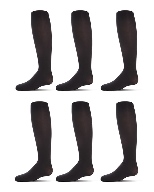 6 Pair Girls Opaque Microfiber Matte 60-Denier Winter Tights