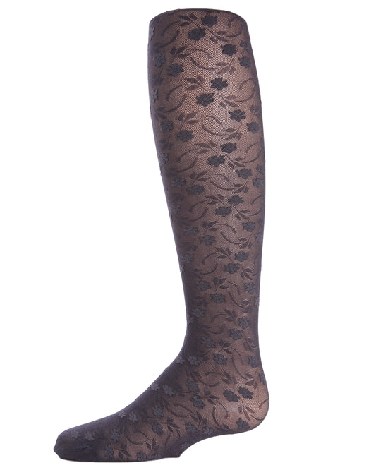 Sweet Blossoms Girls Sheer Floral Lace Tights : Color: Navy