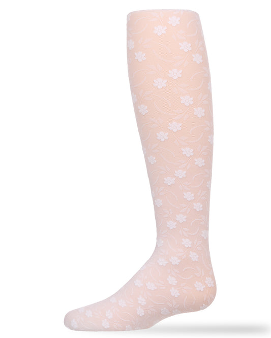 Sweet Blossoms Girls Sheer Floral Lace Tights : Color: White