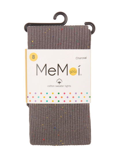 Thin Ribbed Speckled Cotton Tights : Color: Charcoal