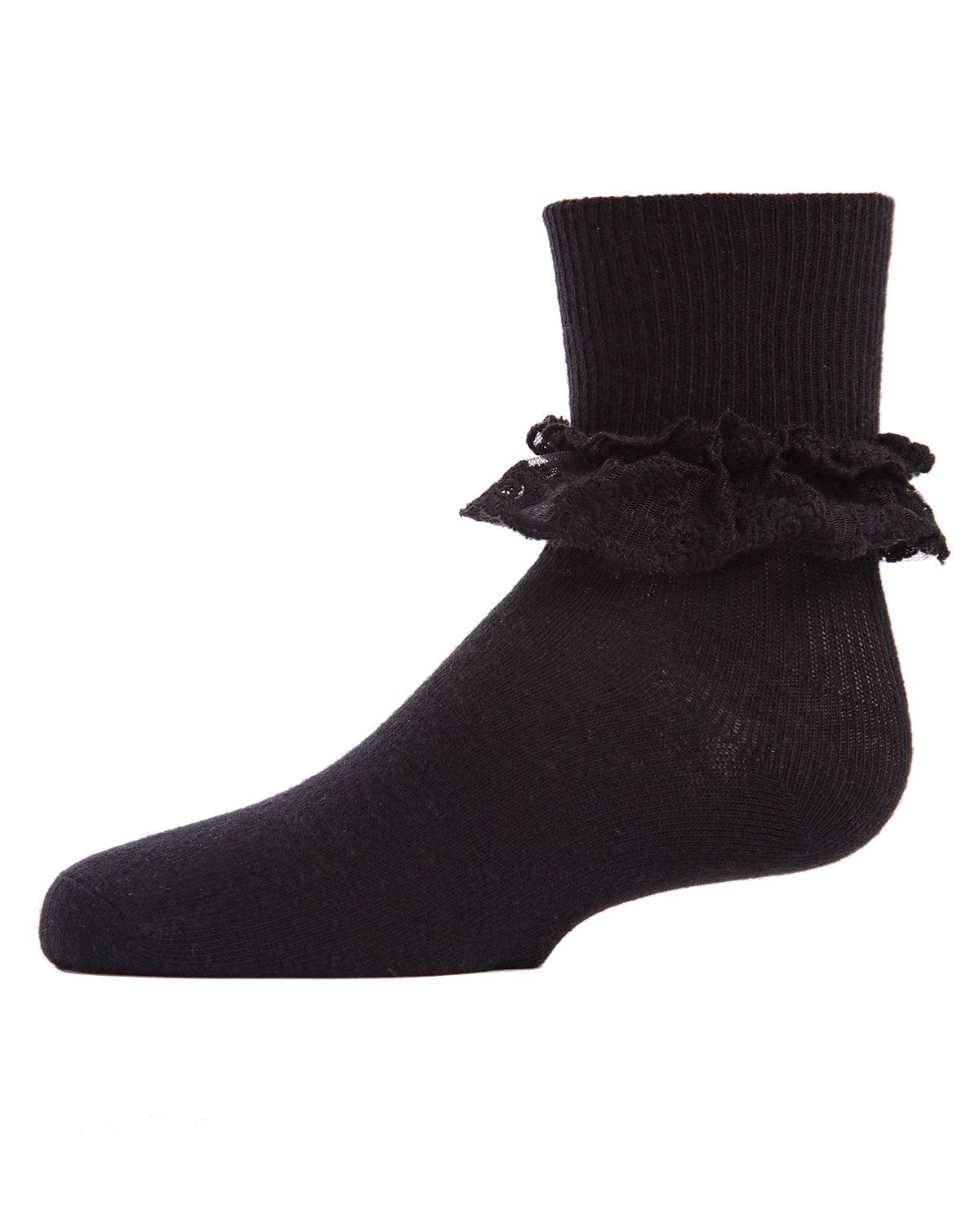 Girls' Layered Lace Cotton Blend Anklet Socks : Color: Black