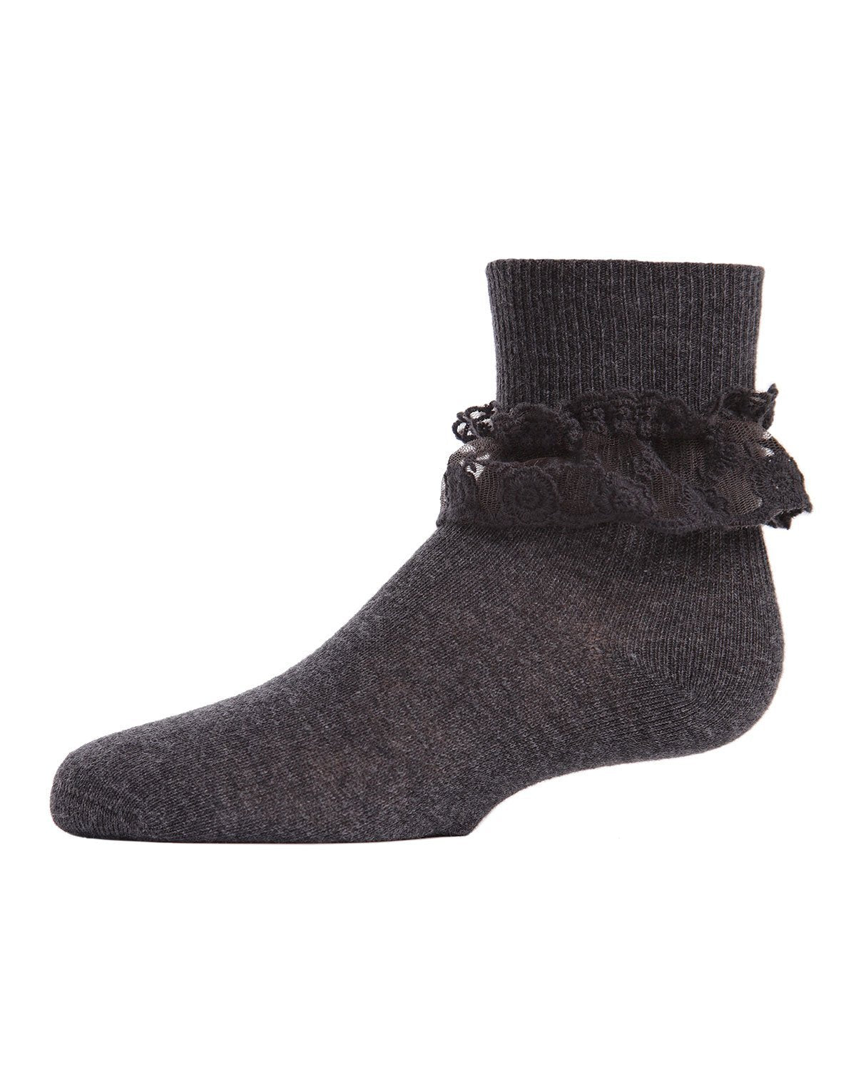 Girls' Layered Lace Cotton Blend Anklet Socks : Color: Charcoal