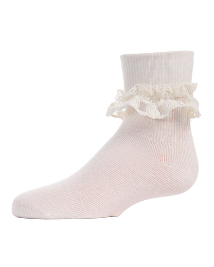 Girls' Layered Lace Cotton Blend Anklet Socks : Color: Ivory