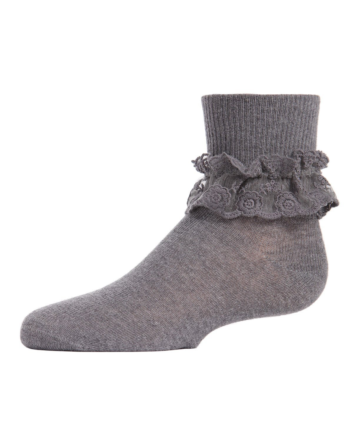 Girls' Layered Lace Cotton Blend Anklet Socks : Color: Light Gray