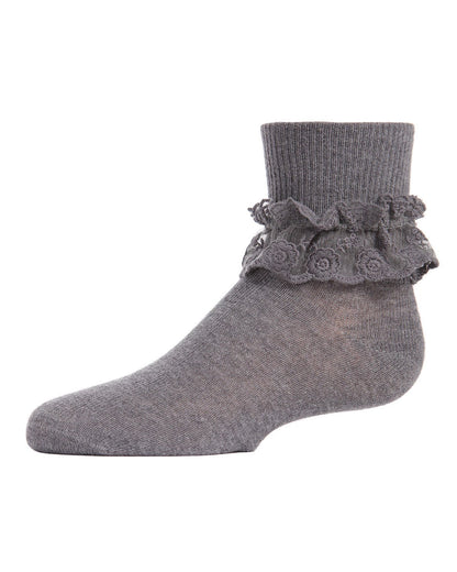 Girls' Layered Lace Cotton Blend Anklet Socks : Color: Light Gray