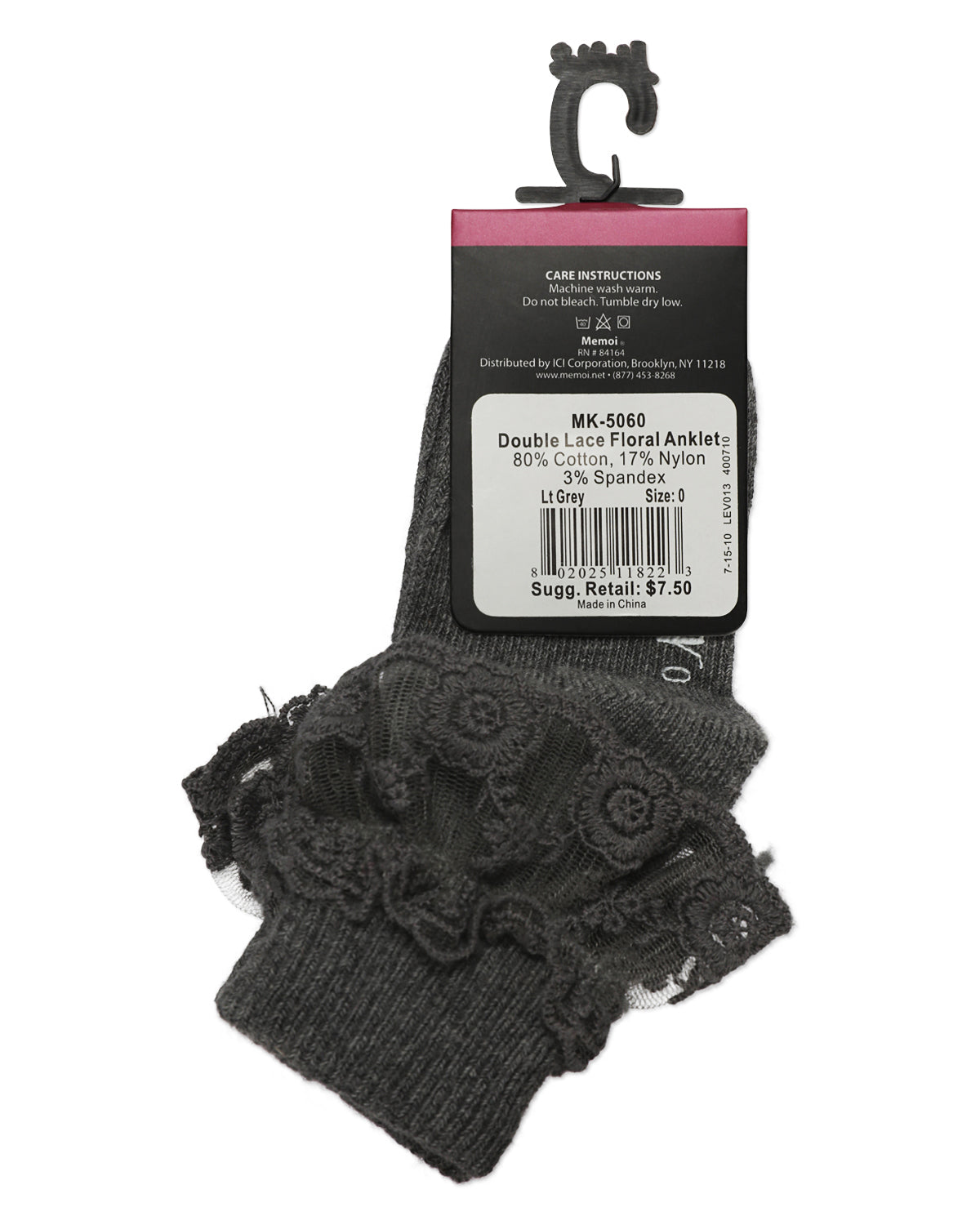 Girls' Layered Lace Cotton Blend Anklet Socks : Color: White