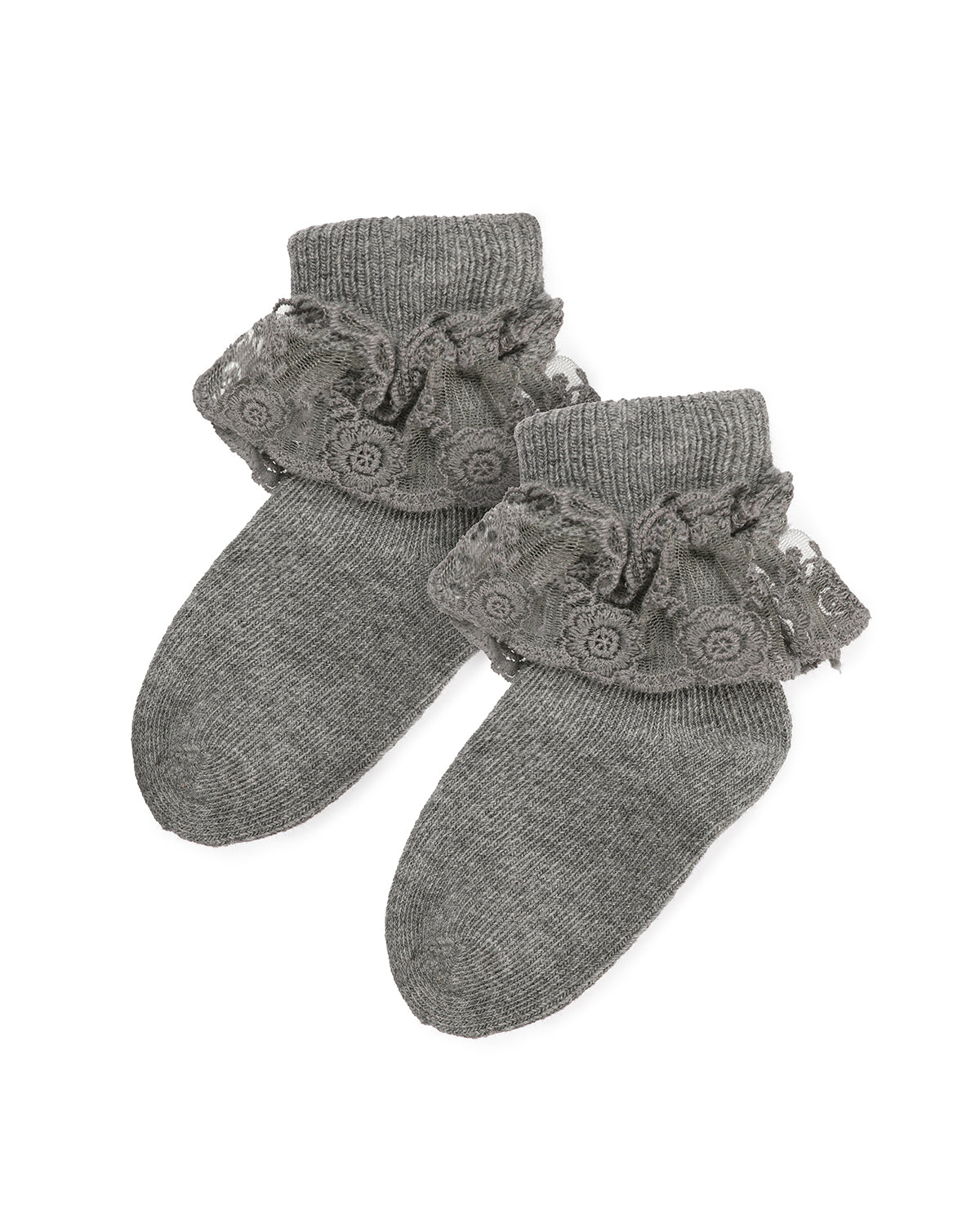 Girls' Layered Lace Cotton Blend Anklet Socks : Color: Light Gray