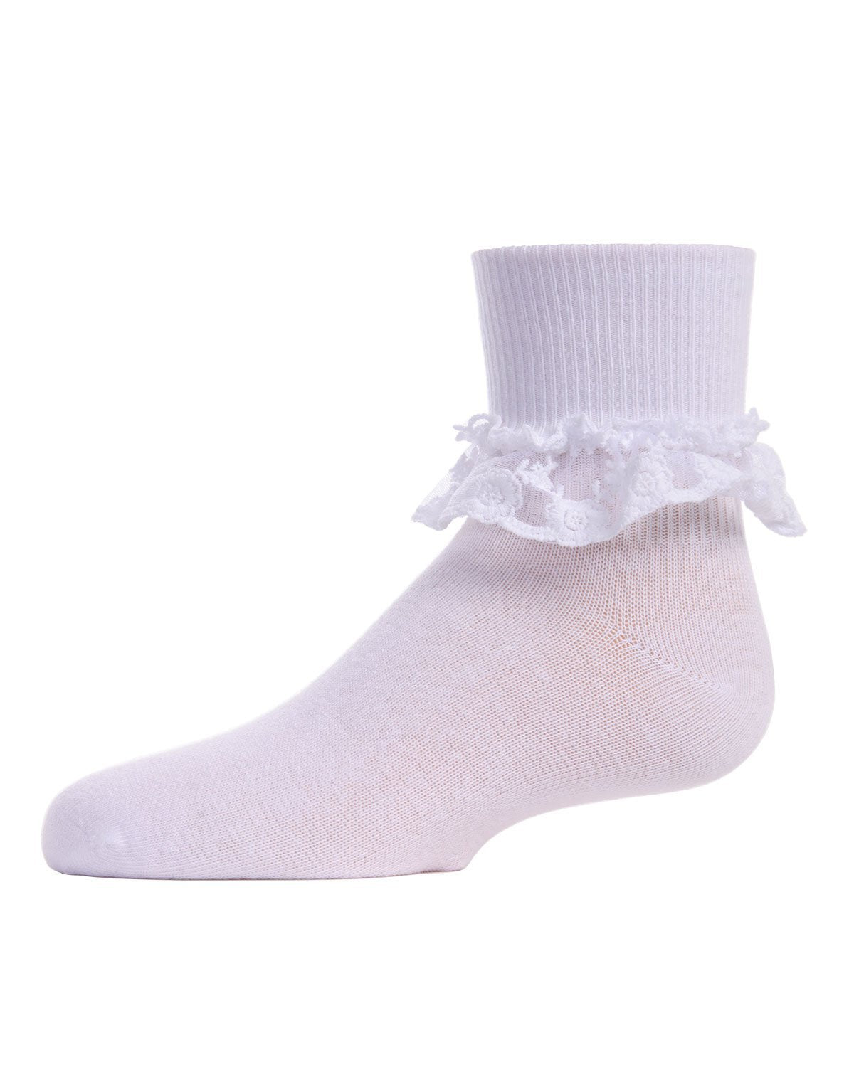 Girls' Layered Lace Cotton Blend Anklet Socks : Color: White
