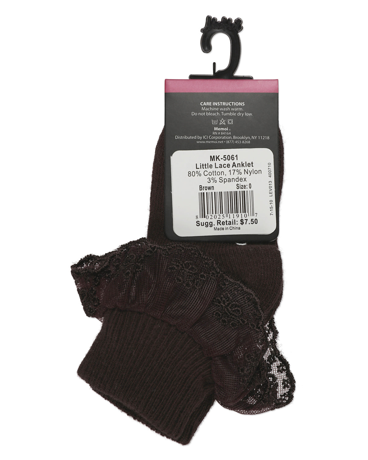 Classic Lace Girls Ruffle Anklet Socks : Color: Brown