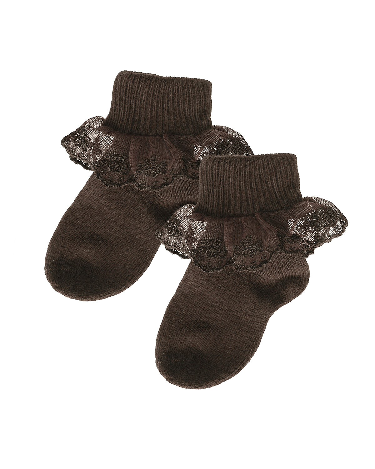 Classic Lace Girls Ruffle Anklet Socks : Color: Brown
