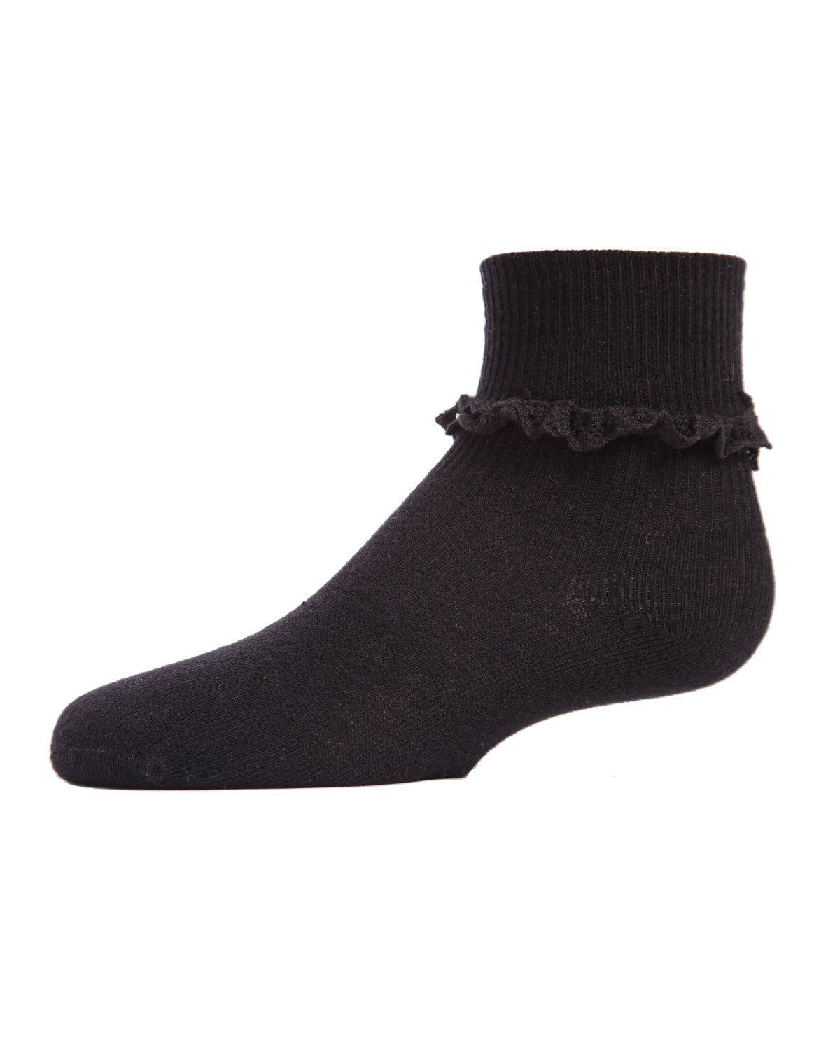 Infant Ruffle Eyelet Cotton Blend Anklet Socks : Color: Black