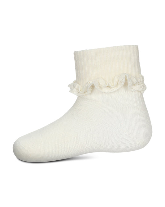 Girls' Ruffle Eyelet Cotton Blend Anklet Socks : Color: Ivory