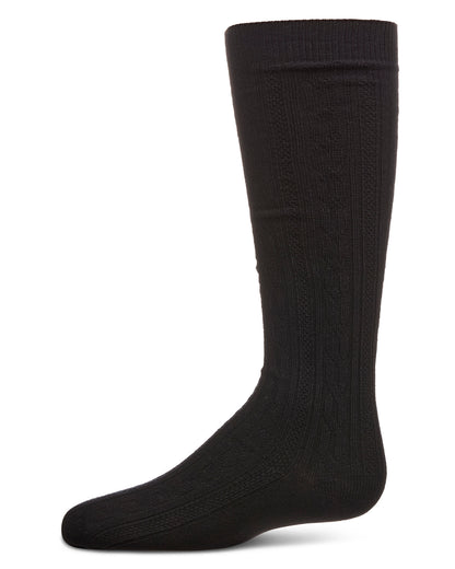 Cable Knit Girls Cotton Blend Knee High Socks : Color: Black
