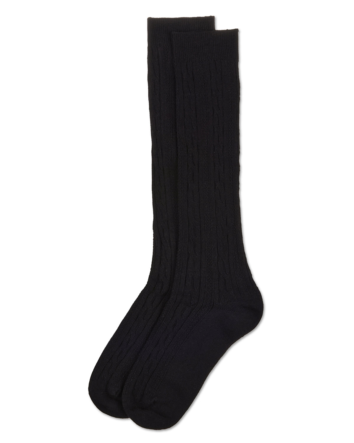 Cable Knit Girls Cotton Blend Knee High Socks : Color: Black