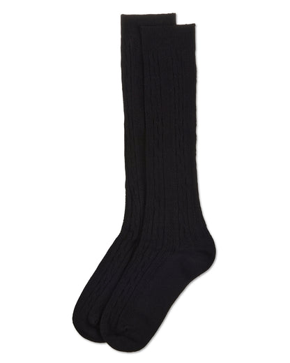 Cable Knit Girls Cotton Blend Knee High Socks : Color: Black
