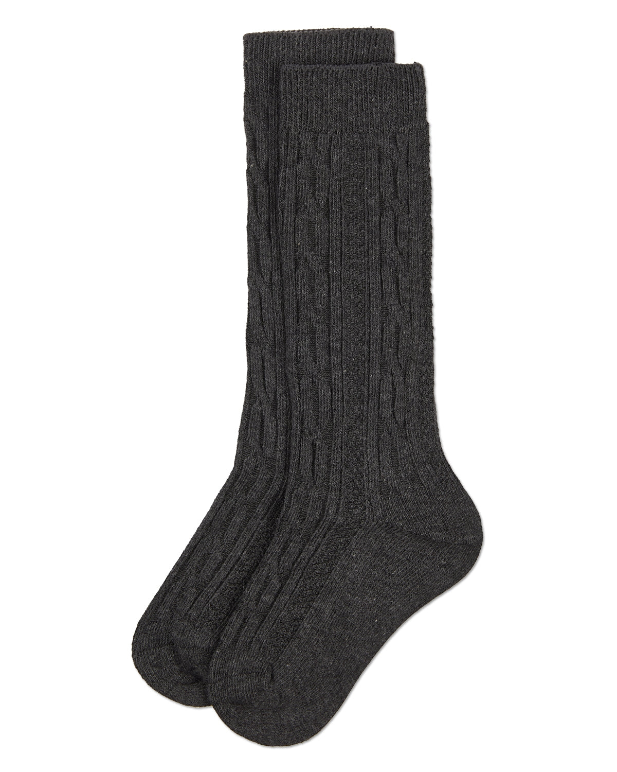 Cable Knit Girls Cotton Blend Knee High Socks : Color: Charcoal