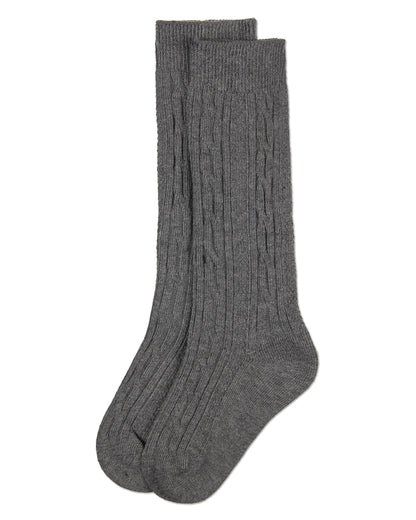 Cable Knit Girls Cotton Blend Knee High Socks : Color: Light Gray