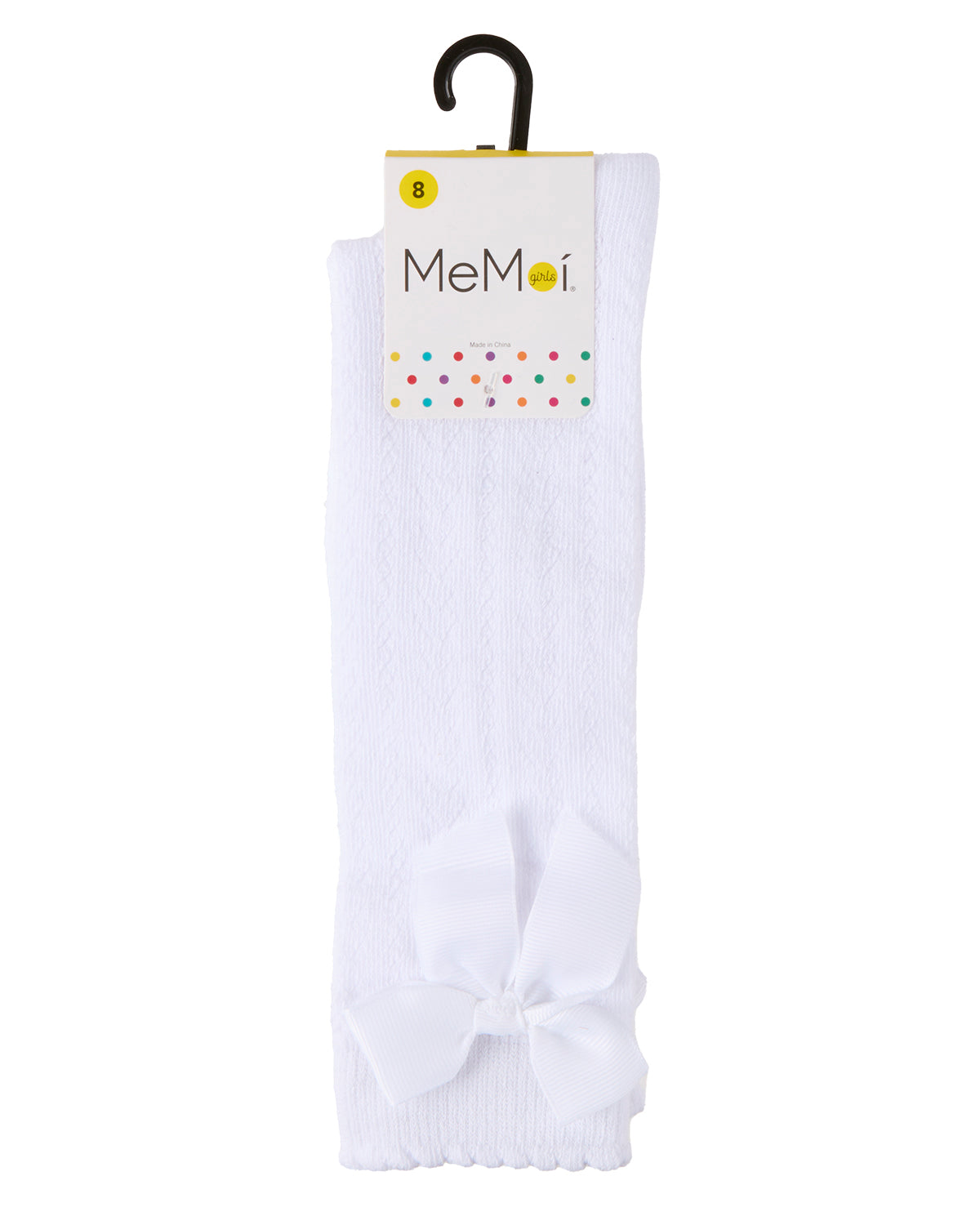 Girls' Crochet Bow Cotton Blend Knee High Sock : Color: White