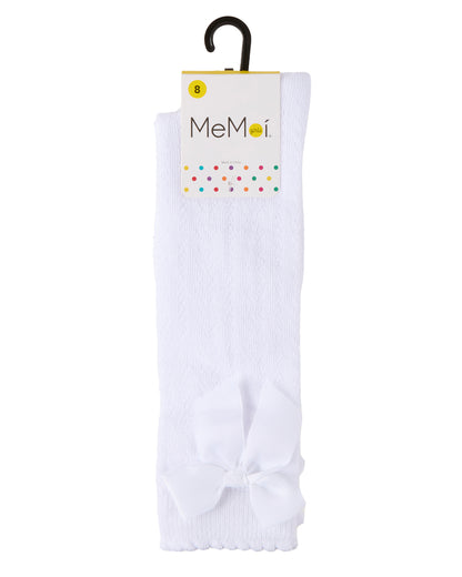Girls' Crochet Bow Cotton Blend Knee High Sock : Color: White