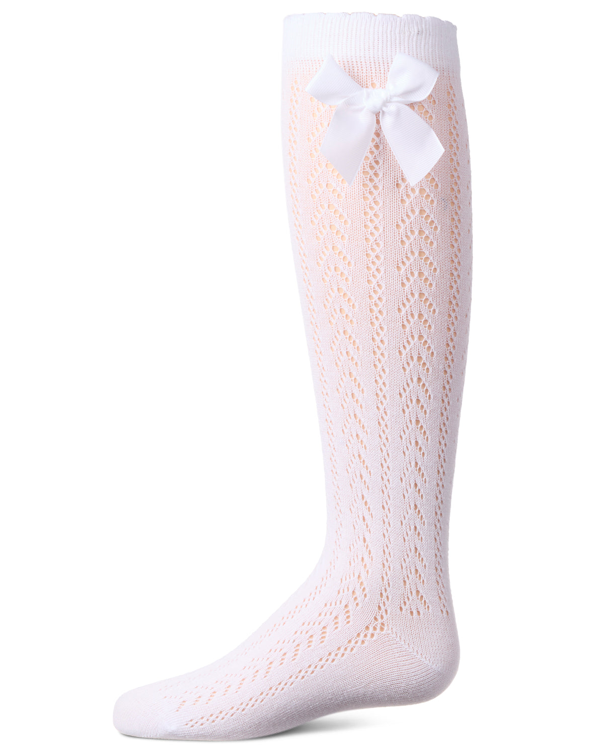 Girls' Crochet Bow Cotton Blend Knee High Sock : Color: White