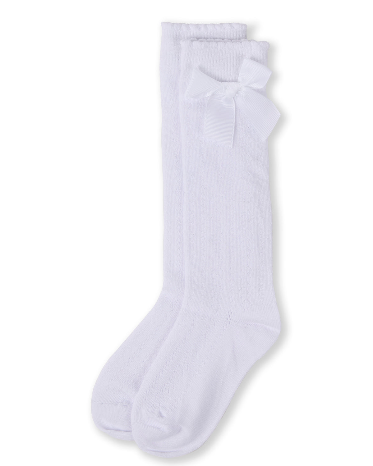 Girls' Crochet Bow Cotton Blend Knee High Sock : Color: White