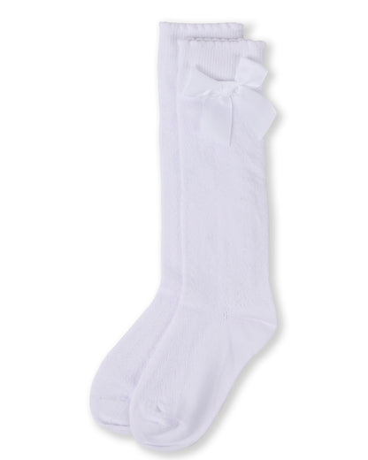 Girls' Crochet Bow Cotton Blend Knee High Sock : Color: White