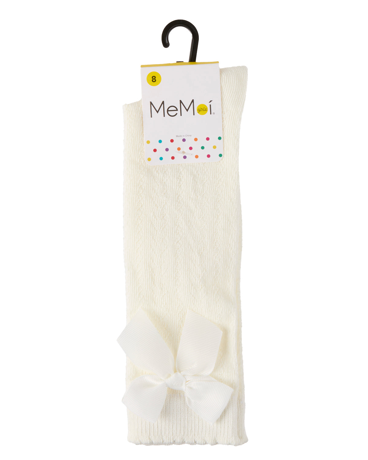 Girls' Crochet Bow Cotton Blend Knee High Sock : Color: Winter White