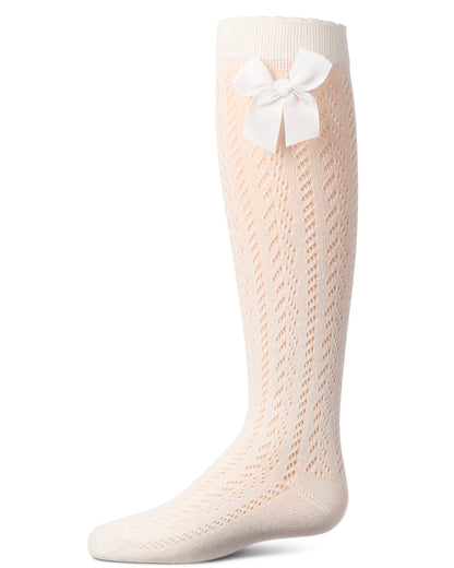 Girls' Crochet Bow Cotton Blend Knee High Sock : Color: Winter White
