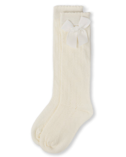 Girls' Crochet Bow Cotton Blend Knee High Sock : Color: Winter White