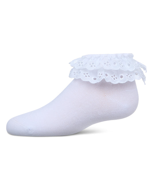 Dual Layer Eyelet Lace Anklet Sock : Color: White