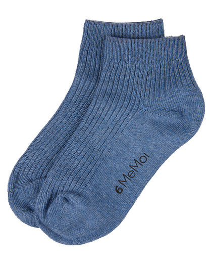 Thin Ribbed Cotton Kids Anklet Sock : Color: Light Denim