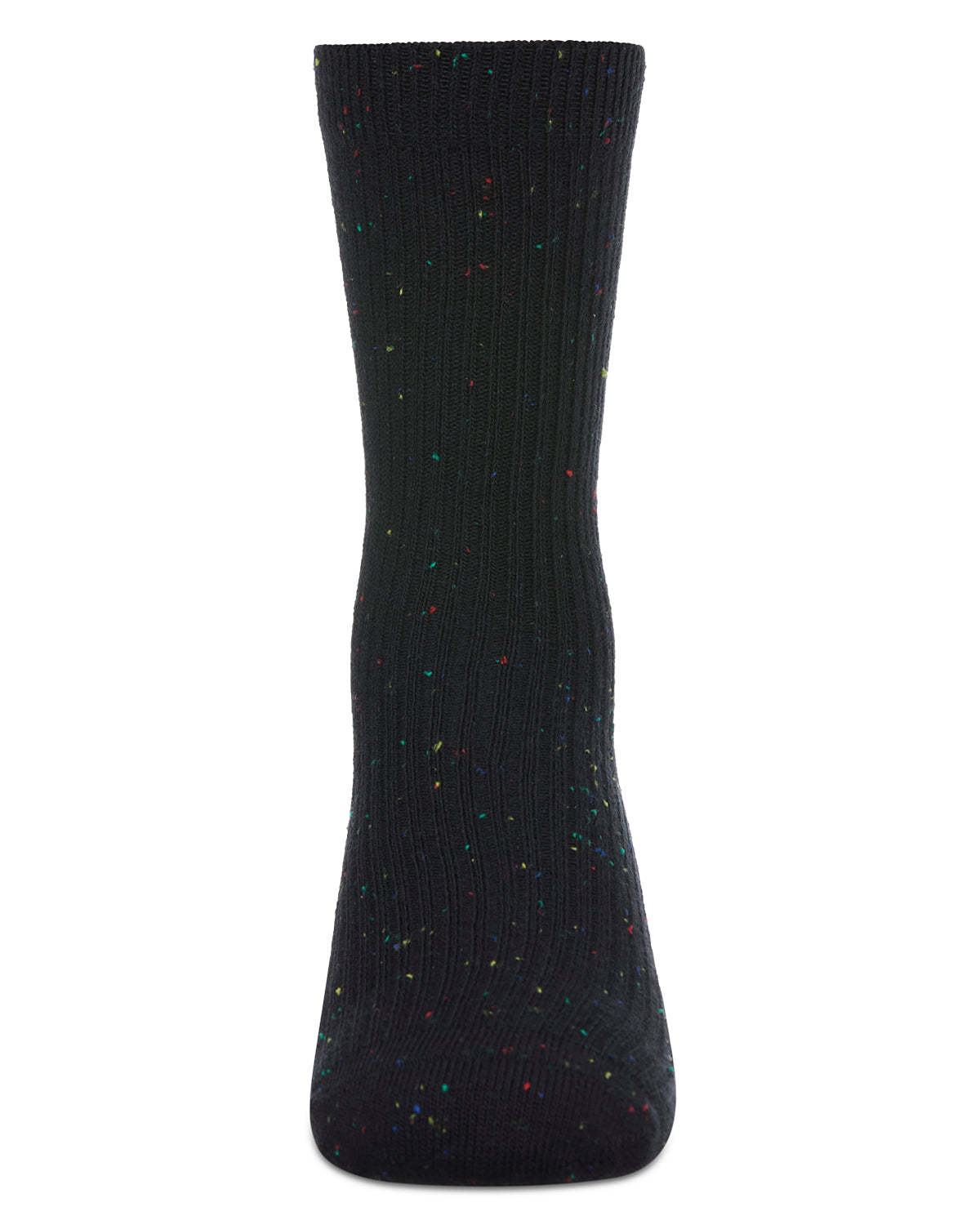 Thin Ribbed Cotton Blend Speckled Crew Sock : Color: Black