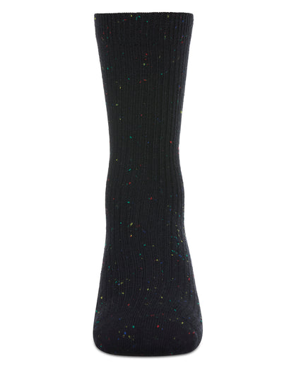 Thin Ribbed Cotton Blend Speckled Crew Sock : Color: Black