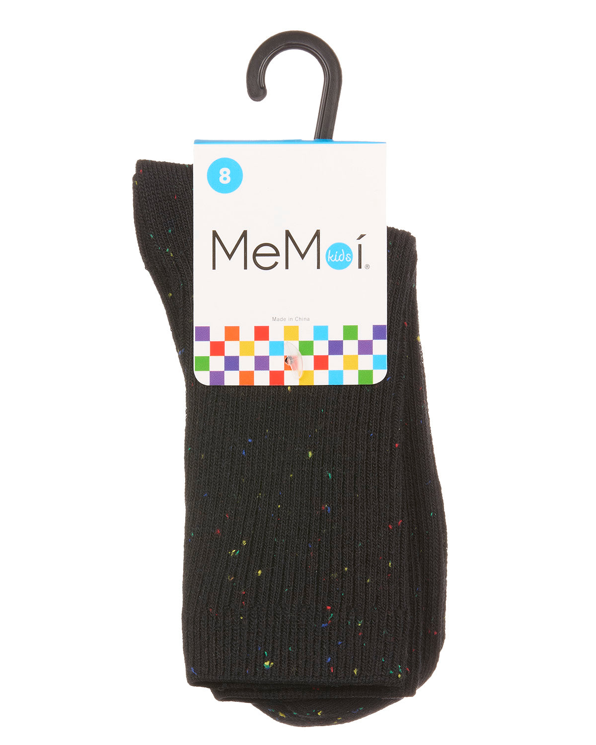 Thin Ribbed Cotton Blend Speckled Crew Sock : Color: Black