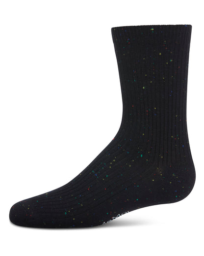 Thin Ribbed Cotton Blend Speckled Crew Sock : Color: Black