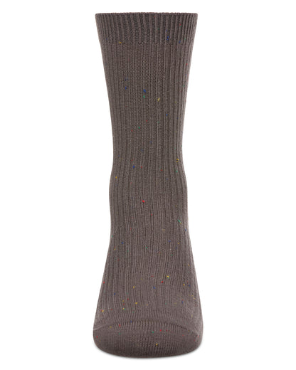 Thin Ribbed Cotton Blend Speckled Crew Sock : Color: Charcoal