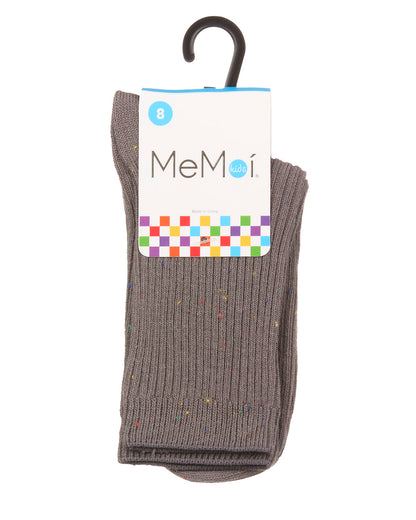 Thin Ribbed Cotton Blend Speckled Crew Sock : Color: Charcoal