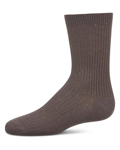Thin Ribbed Cotton Blend Speckled Crew Sock : Color: Charcoal