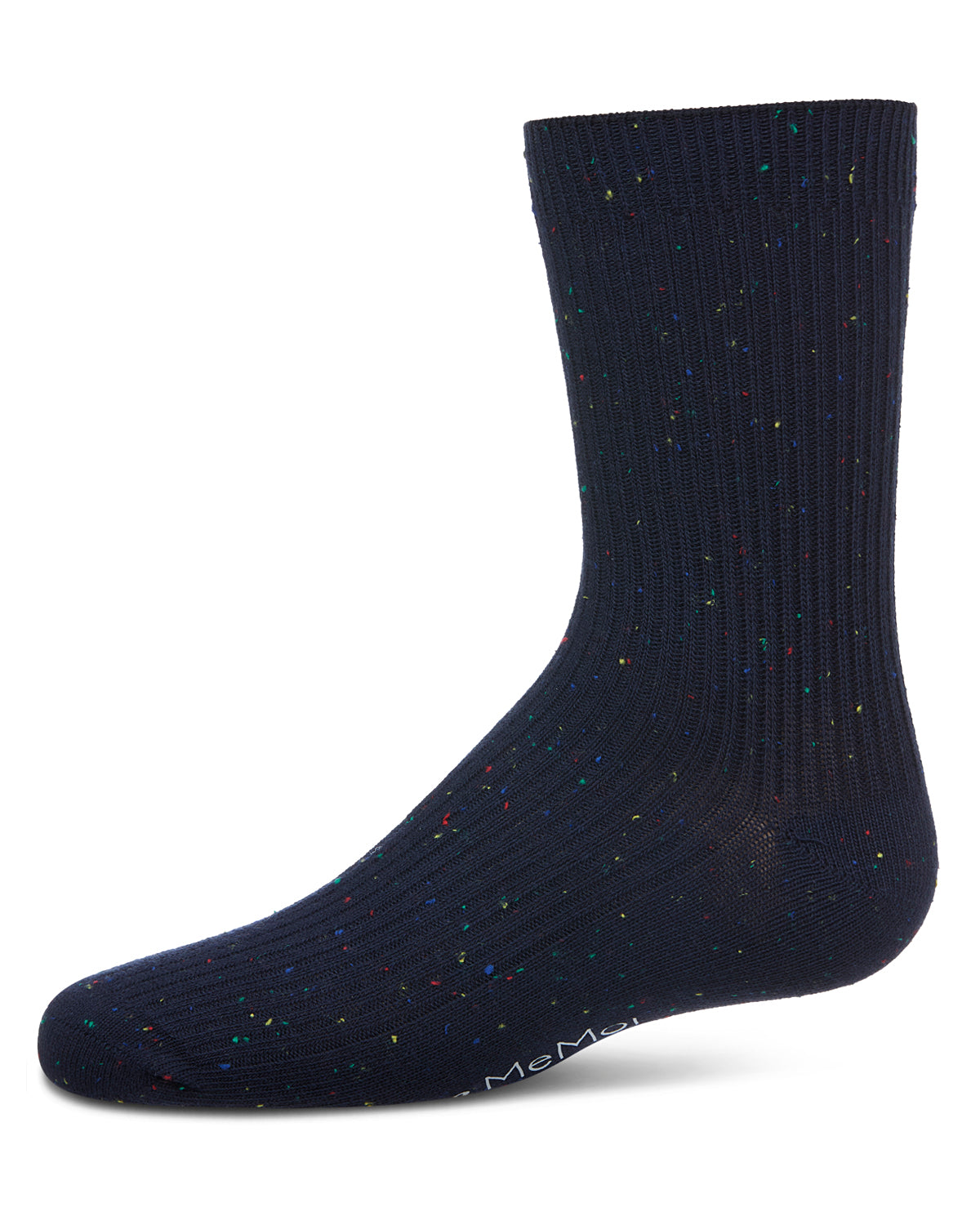 Thin Ribbed Cotton Blend Speckled Crew Sock : Color: Navy