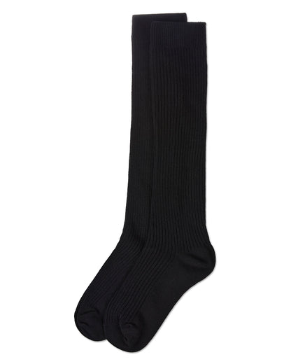 Thin Ribbed Girls Cotton Blend Knee High Sock : Color: Black