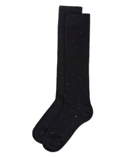 Thin Ribbed Speckled Knee High : Color: Black