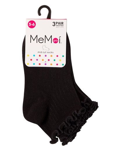 3 Pair Girls Ruffle-Cuff Ribbed Cotton-Rich Mid-Cut Quarter Socks